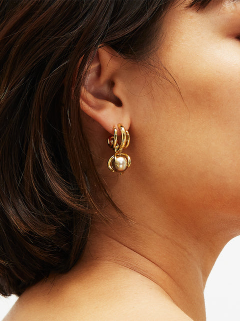fiji pearl drop triple claw hoop earrings