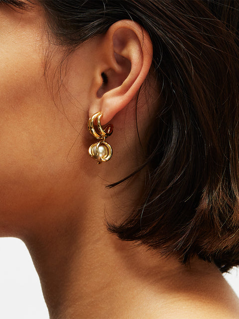 fiji pearl drop triple claw hoop earrings