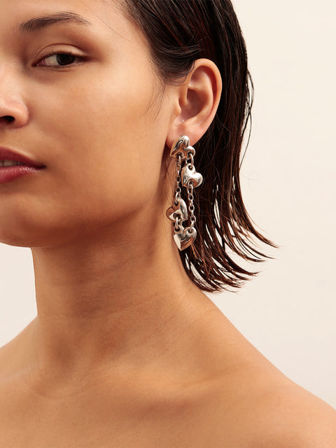 RS.LH.E.007 | 1 HEART + MULTI LINKED HEART EARRING