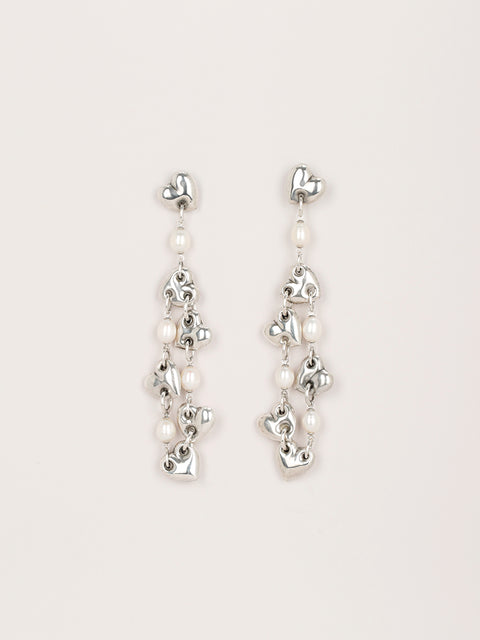 RS.LH.E.010 | MULTI LINKED HEART AND PEARL DROP EARRINGS