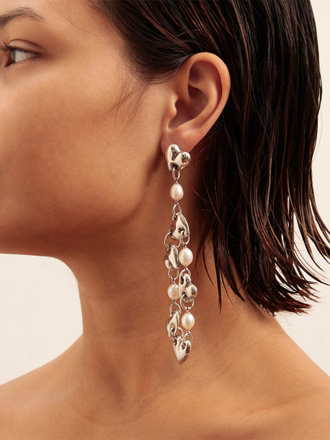 RS.LH.E.010 | MULTI LINKED HEART AND PEARL DROP EARRINGS
