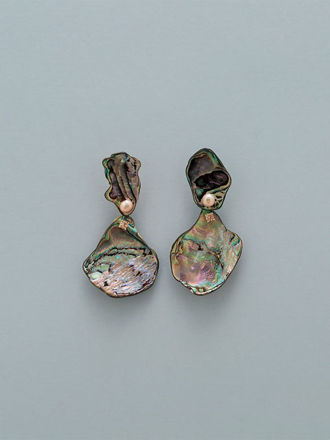 two broken paua shell drop earrings