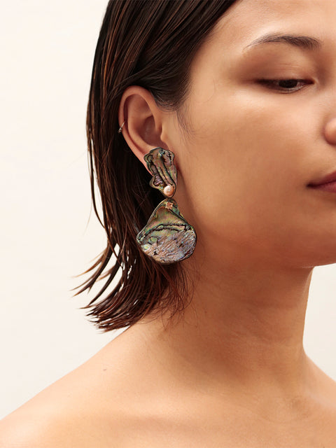 two broken paua shell drop earrings
