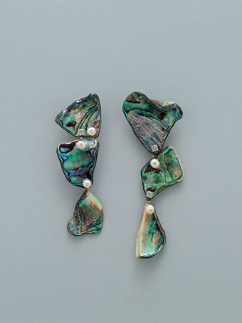 three broken paua shell drop earrings