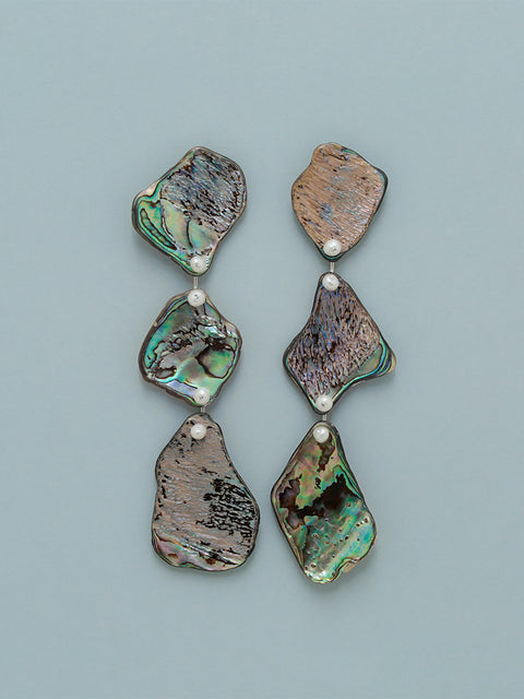 three broken paua shell long drop earrings
