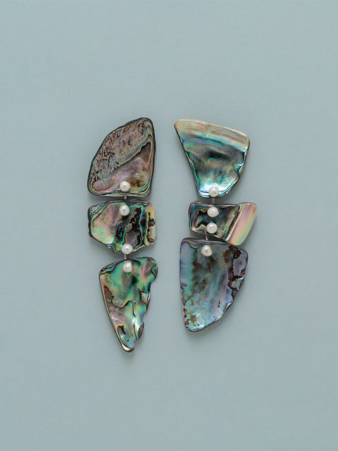 broken paua shell puzzle drop earrings