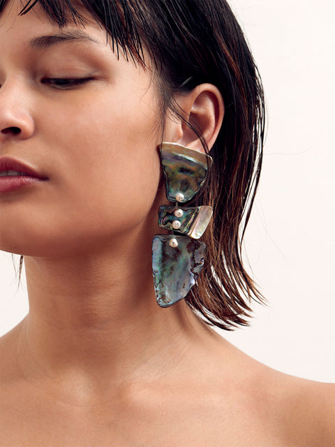 broken paua shell puzzle drop earrings