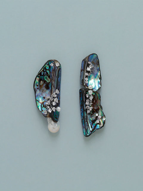 mismatched embellished broken paua shell earrings