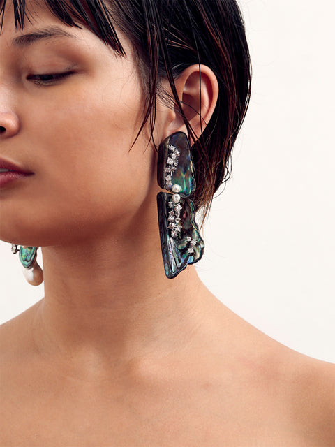 mismatched embellished broken paua shell earrings