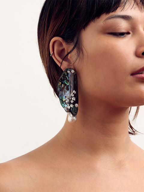 mismatched embellished broken paua shell earrings
