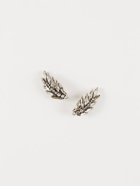 crystal palm frond clip earrings