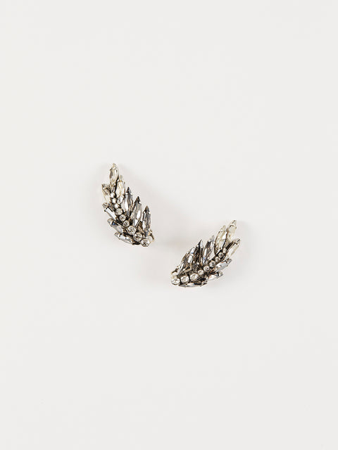 crystal palm frond clip earrings