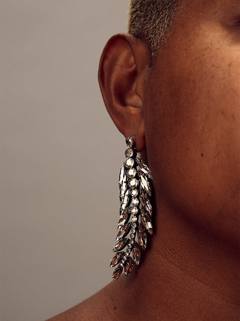 crystal palm frond drop earrings