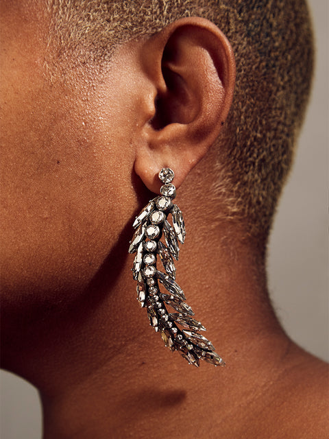 crystal palm frond drop earrings