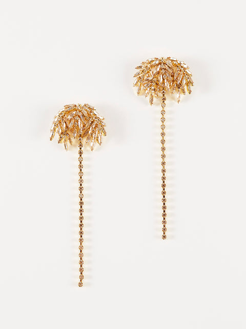 golden crystal coconut trees drop clip earrings