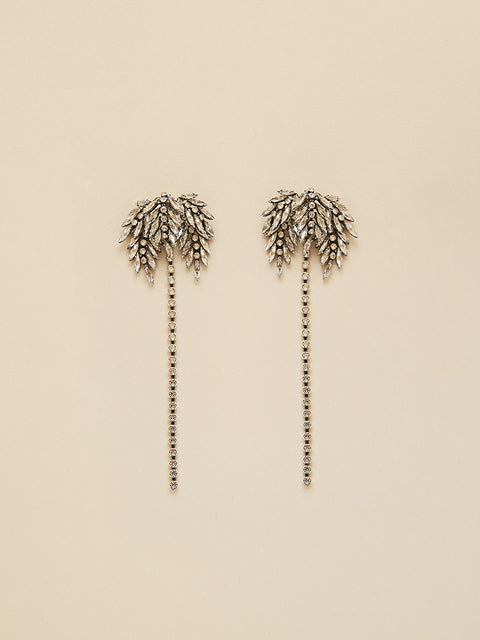 crystal coconut trees drop clip earrings