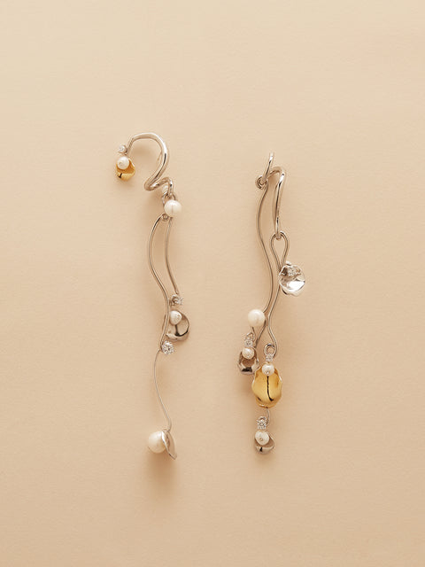 mismatched draped petal and crystal earrings