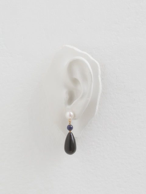 pearl, lapis and onyx teardrop earrings