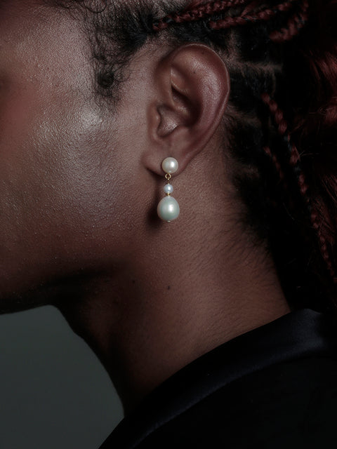3 pearls drop earrings