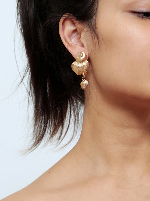 golden broken seashell drop earrings