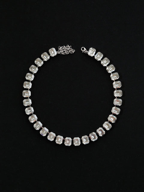 emerald cut crystal tennis necklace