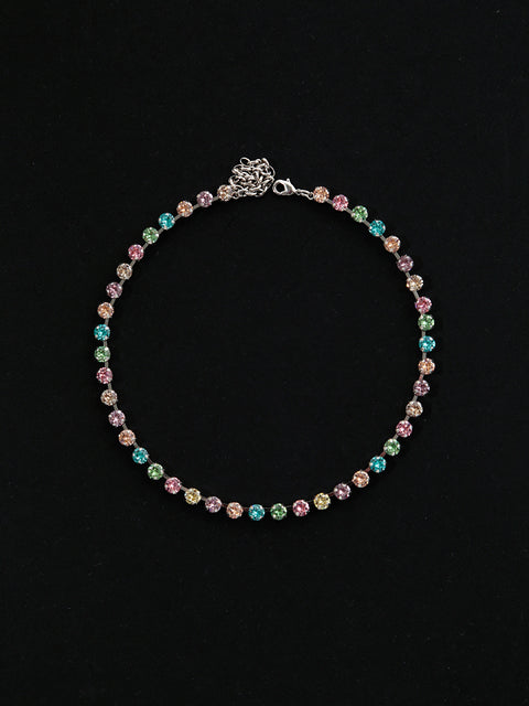 round multi color crystal tennis necklace