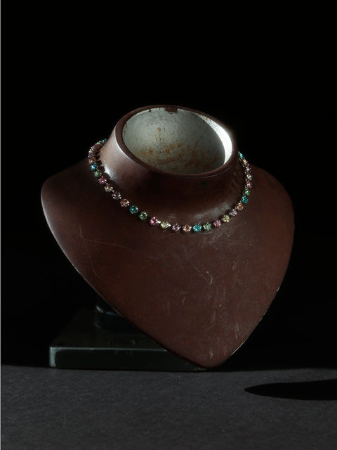 round multi color crystal tennis necklace