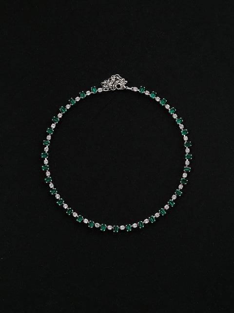 emerald cut & round crystal tennis necklace in emerald/crystal