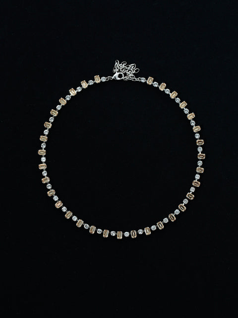 emerald cut & round crystal tennis necklace in golden shadow/crystal