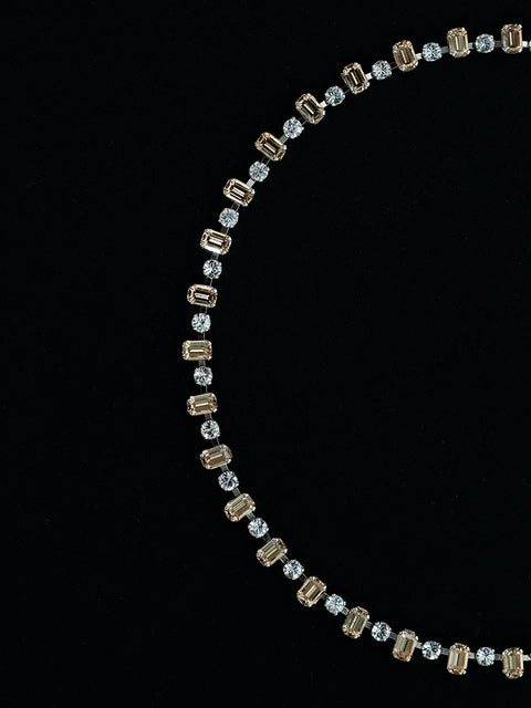 emerald cut & round crystal tennis necklace in golden shadow/crystal