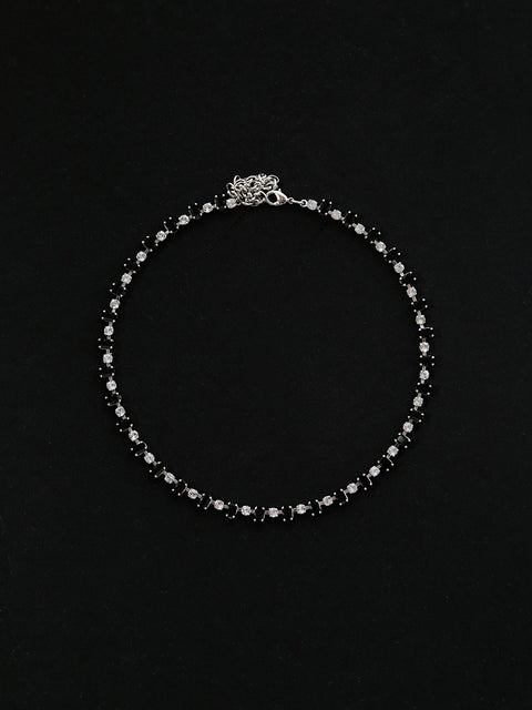 emerald cut & round crystal tennis necklace in jet/crystal