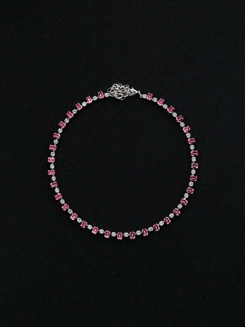 emerald cut & round crystal tennis necklace in rose/crystal