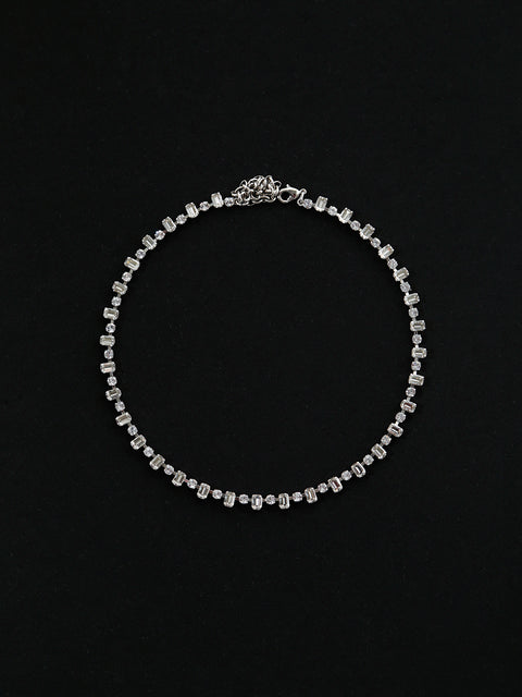emerald cut & round crystal tennis necklace in silver shade/crystal
