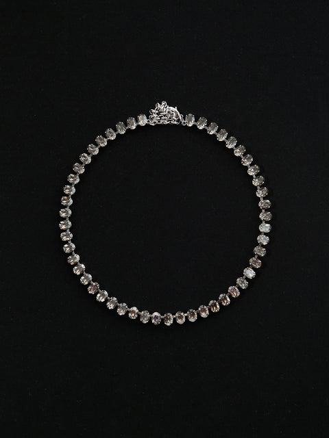 oval crystal tennis necklace in silver night
