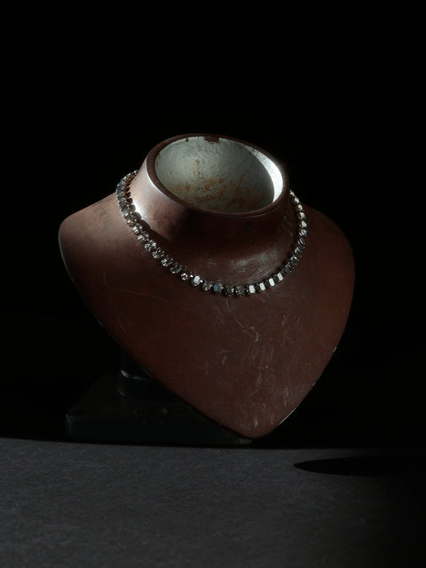 oval crystal tennis necklace in silver night