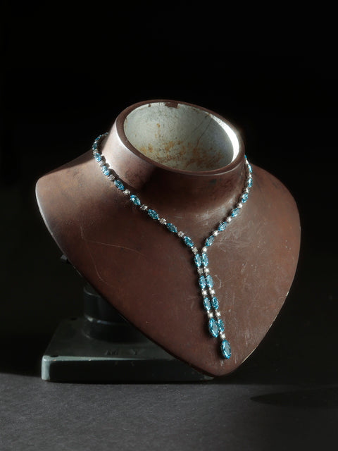 drop marquise crystal necklace in aqua/crystal