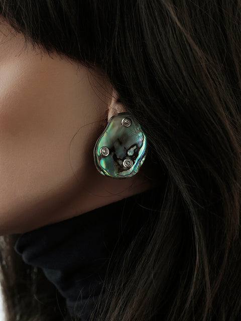 crystal studded pāua shell earrings III