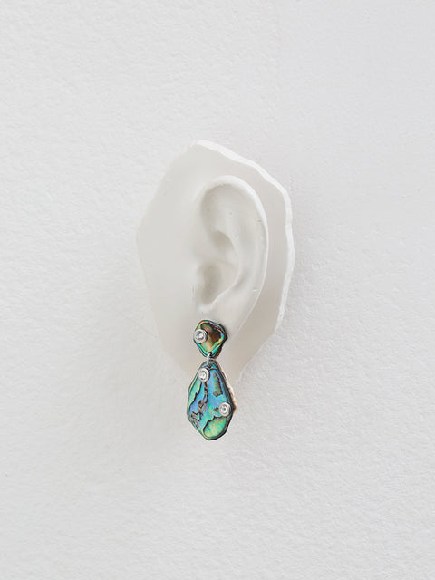 crystal studded pāua shell drop earrings