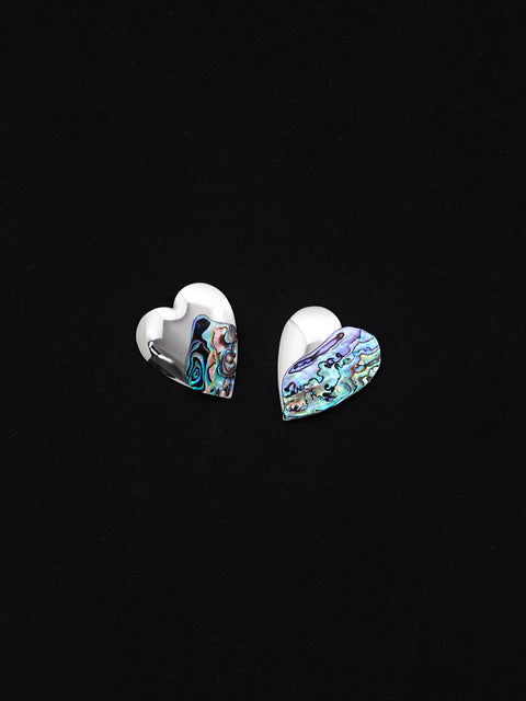 half pāua shell heart earrings