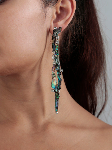 pāua shell double long drop earrings