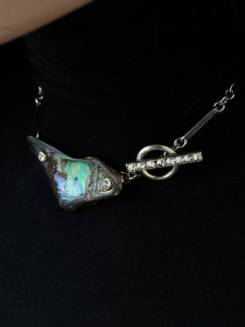crystal studded pāua shell necklace I