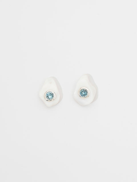 crystal studded white mother of pearl shell earrings