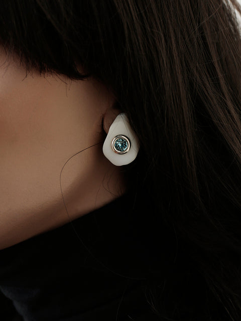 crystal studded white mother of pearl shell earrings