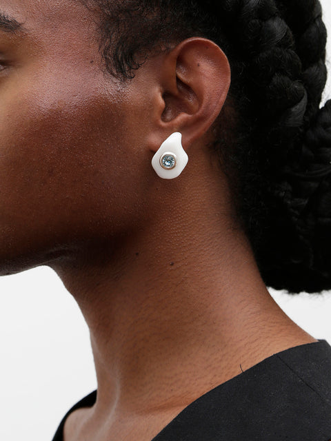 crystal studded white mother of pearl shell earrings