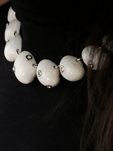 crystal studded white moon shell necklace