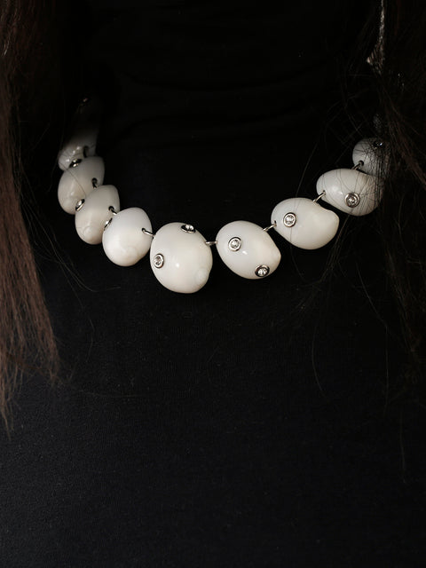 crystal studded white moon shell necklace