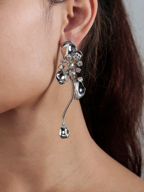 flower asymmetrical drop earrings