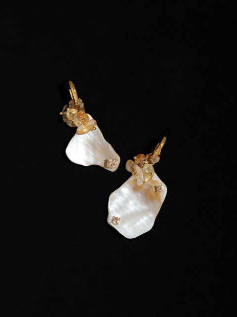 citrine clustered hoop drop earrings