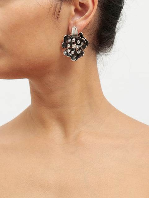 antique silver flower hoop earring