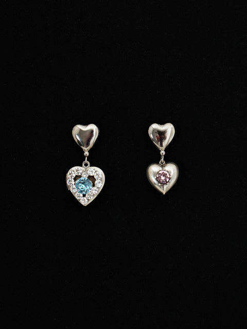 mismatched heart drop earrings